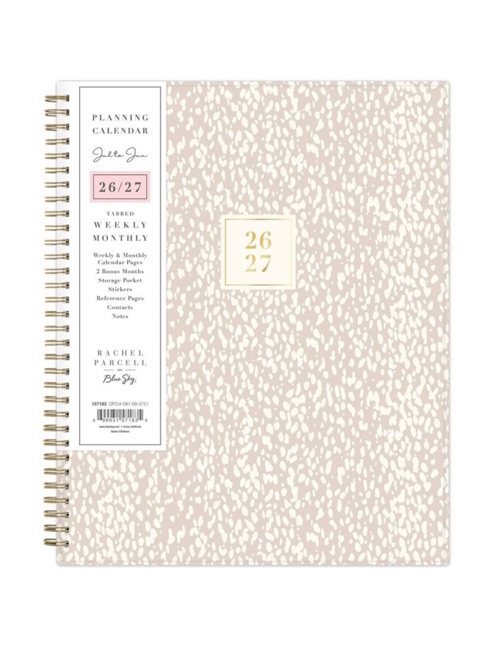 Rachel Parcell Spiral Planner - Blush Cream Speckle with Gold Foil